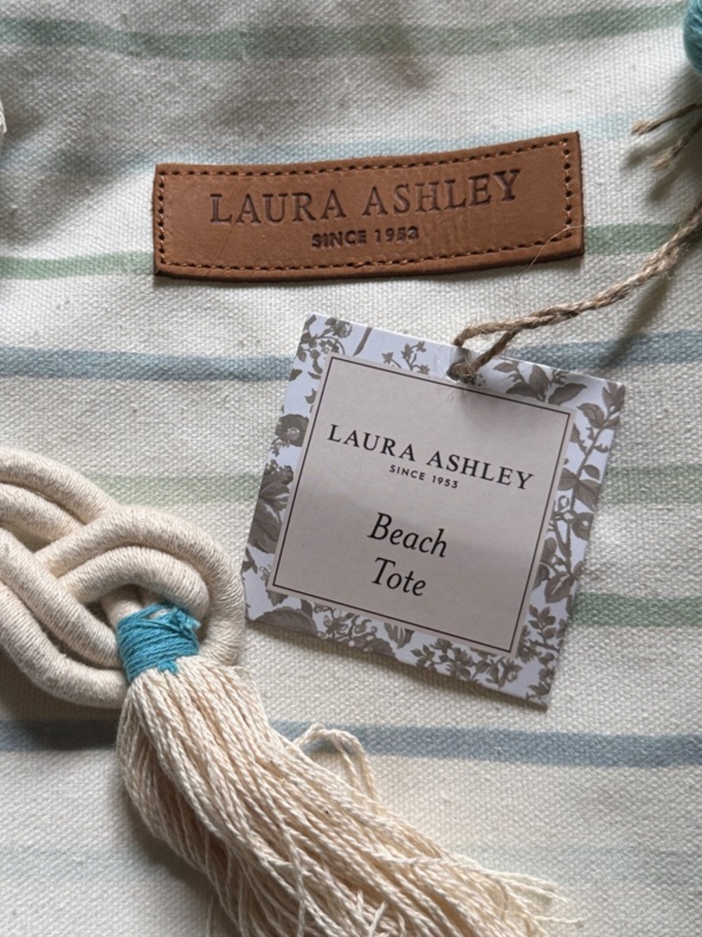 Laura Ashley Blue Striped Canvas Tote with Rope Handles - Picture 2 of 2
